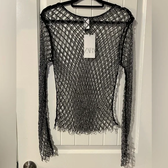 Zara Black Sheer Net Top - Picture 6 of 8